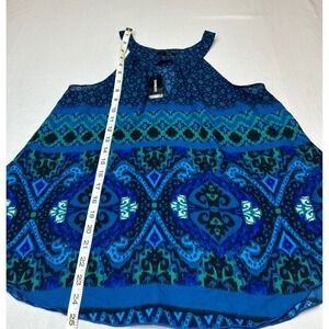 Express Halter Tank Top Blue Teal Paisley Boho Keyhole Blouse New